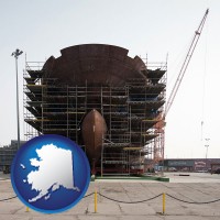 alaska map icon and a ship building project at a Polish shipyard