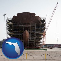 florida map icon and a ship building project at a Polish shipyard