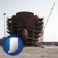 indiana map icon and a ship building project at a Polish shipyard