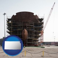 kansas map icon and a ship building project at a Polish shipyard