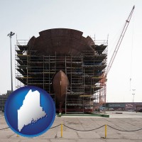 maine map icon and a ship building project at a Polish shipyard