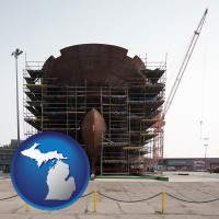 michigan map icon and a ship building project at a Polish shipyard