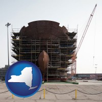 new-york map icon and a ship building project at a Polish shipyard