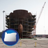 oregon map icon and a ship building project at a Polish shipyard