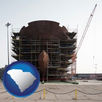 south-carolina map icon and a ship building project at a Polish shipyard