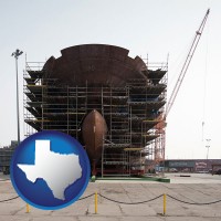 texas map icon and a ship building project at a Polish shipyard