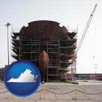 virginia map icon and a ship building project at a Polish shipyard