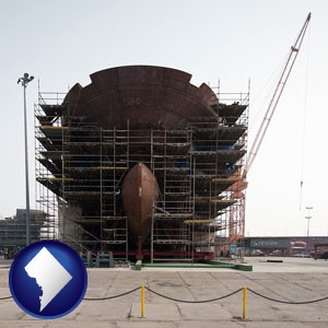 a ship building project at a Polish shipyard - with Washington, DC icon