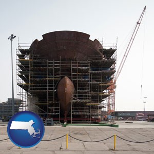 a ship building project at a Polish shipyard - with Massachusetts icon