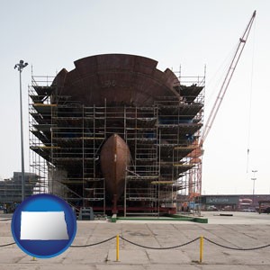 a ship building project at a Polish shipyard - with North Dakota icon