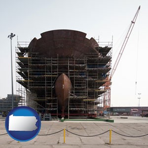 a ship building project at a Polish shipyard - with Pennsylvania icon
