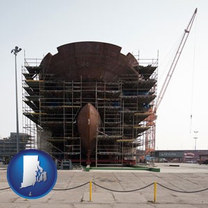 a ship building project at a Polish shipyard - with Rhode Island icon